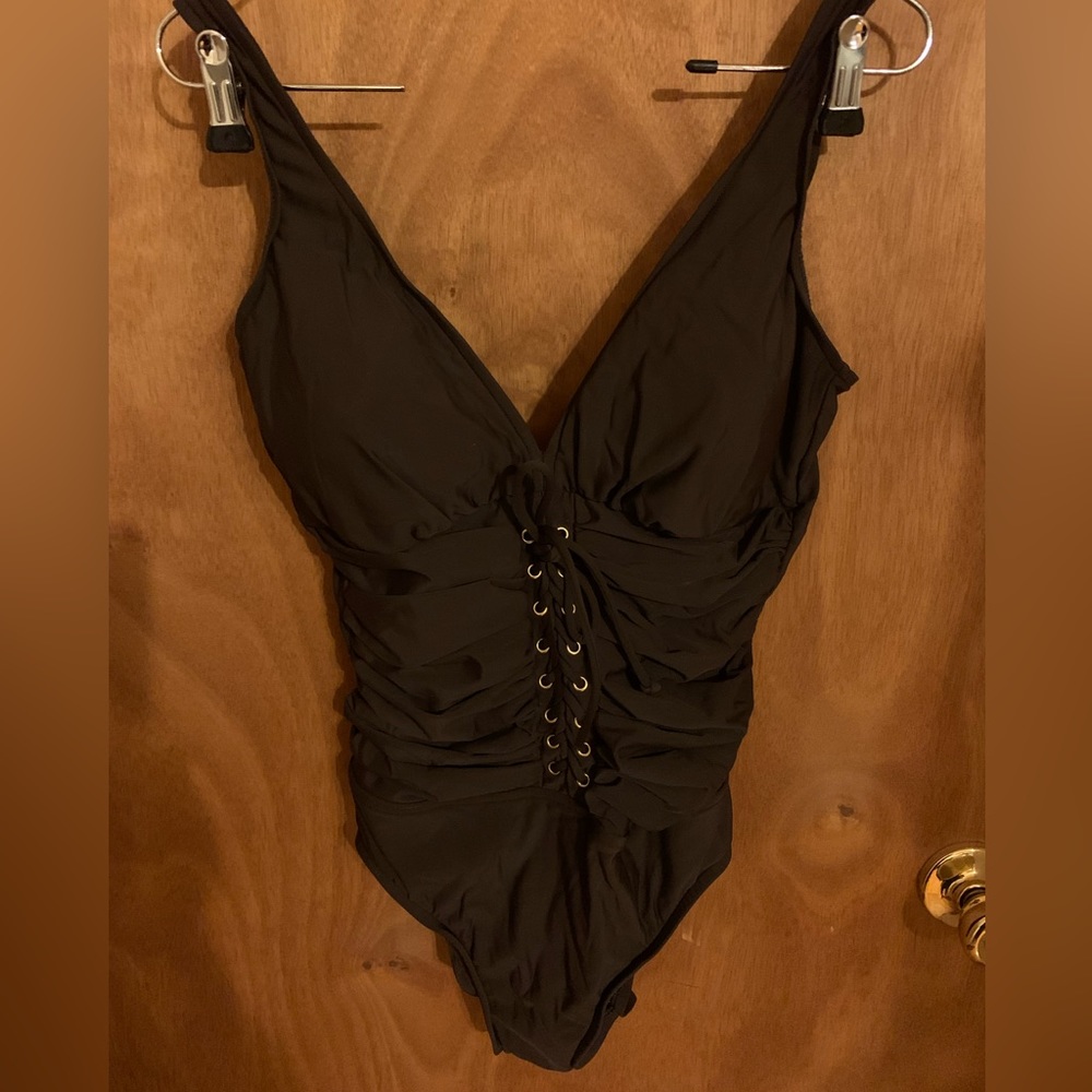 INC MACYS SIZE 12 BROWN lace up Women’s bathing suit, new condition